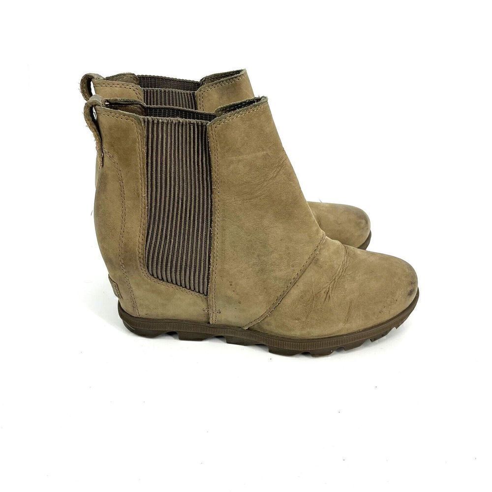 Sorel Boots Size 8 Womens Ash Brown Joan Of Arctic Wedge II Leather Chelsea